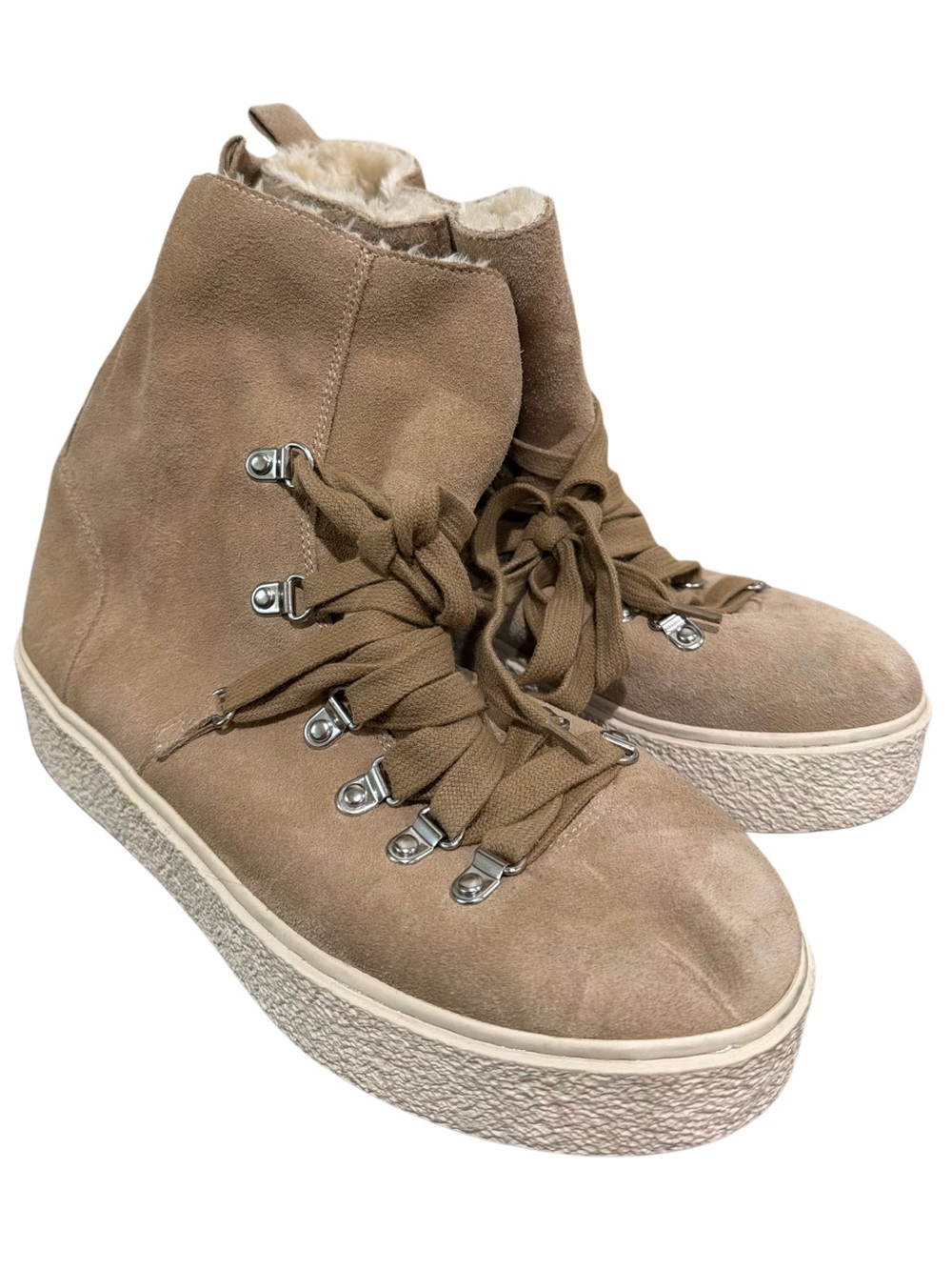 J Slides Taupe Suede Lace-Up Platform Boots